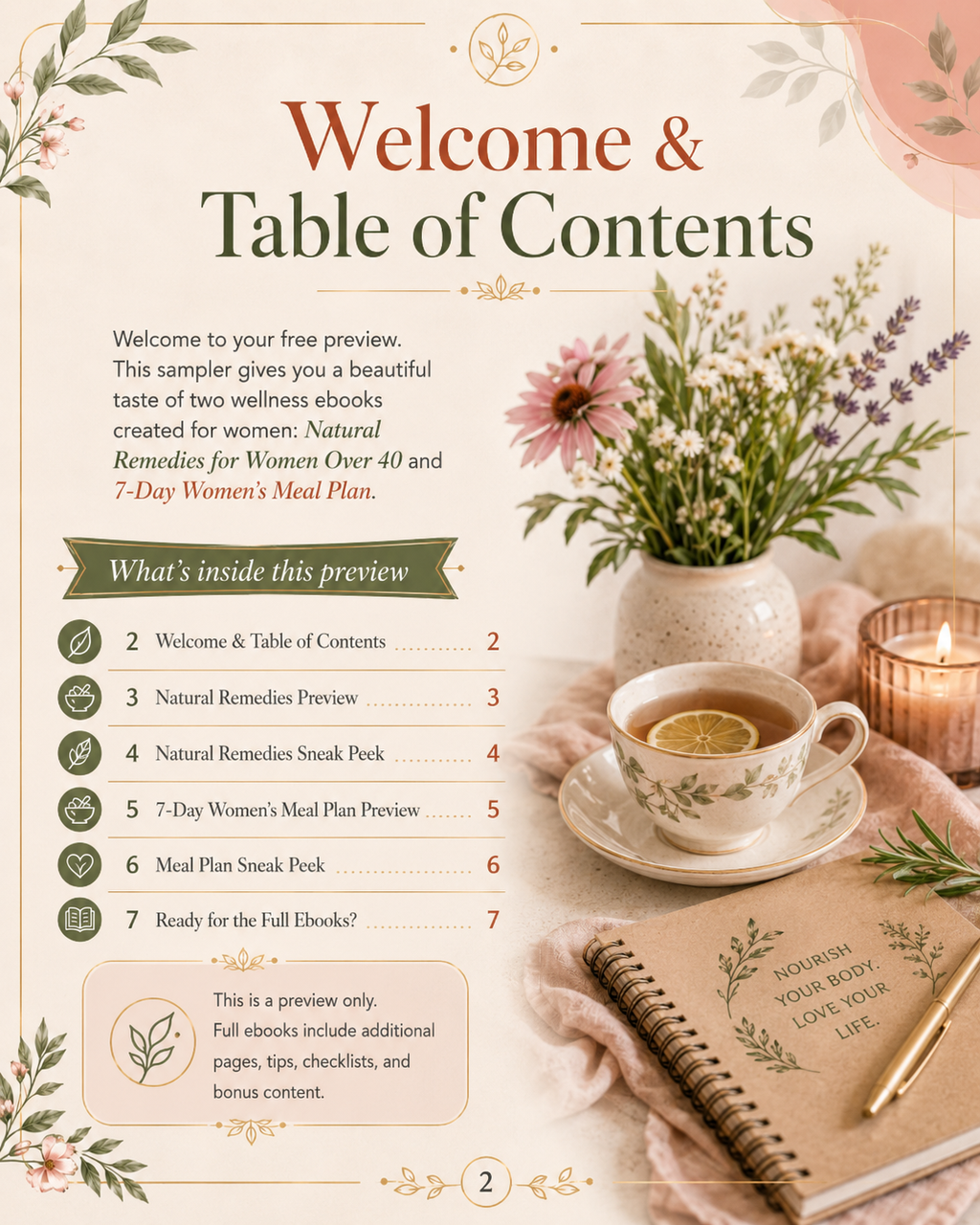 Women's Wellness Preview Collection sample page — a look inside the women's wellness digital guides