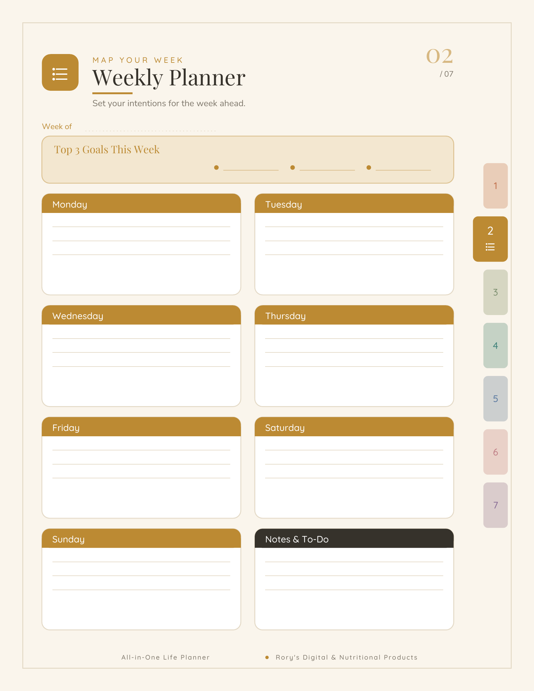 Life Planner — weekly planner layout